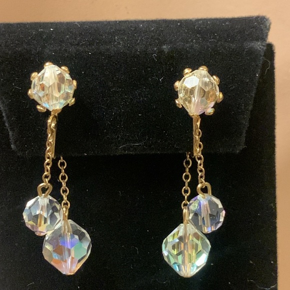 60 s DOUBLE DANGLING CRYSTAL EARRINGS - Picture 10 of 14